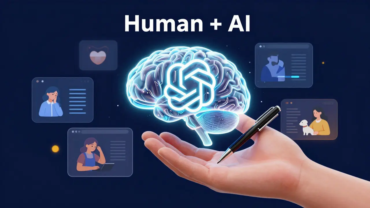 Konceptuální ilustrace spojení lidské intuice a AI pro personalizaci marketingu.