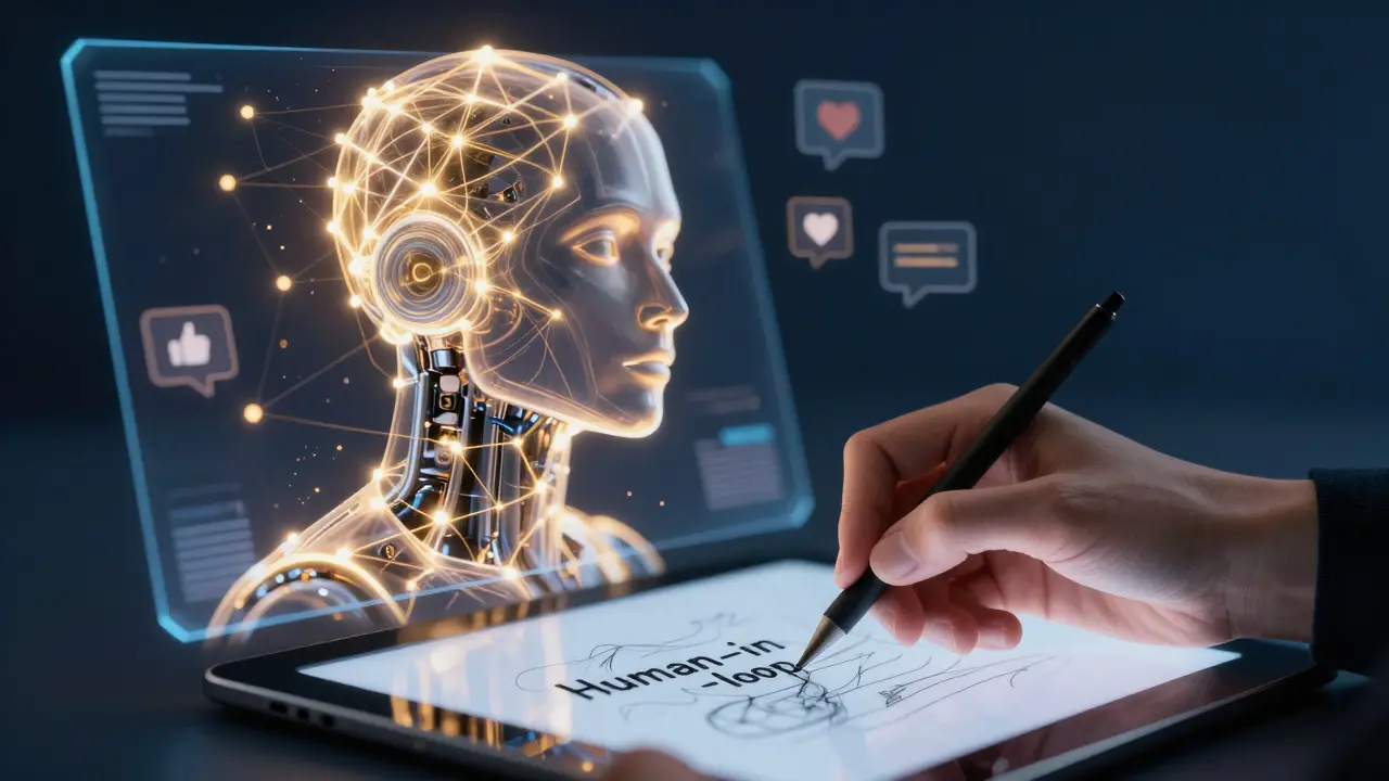 Konceptuální ilustrace spojení lidské kreativity a neuronové sítě AI.