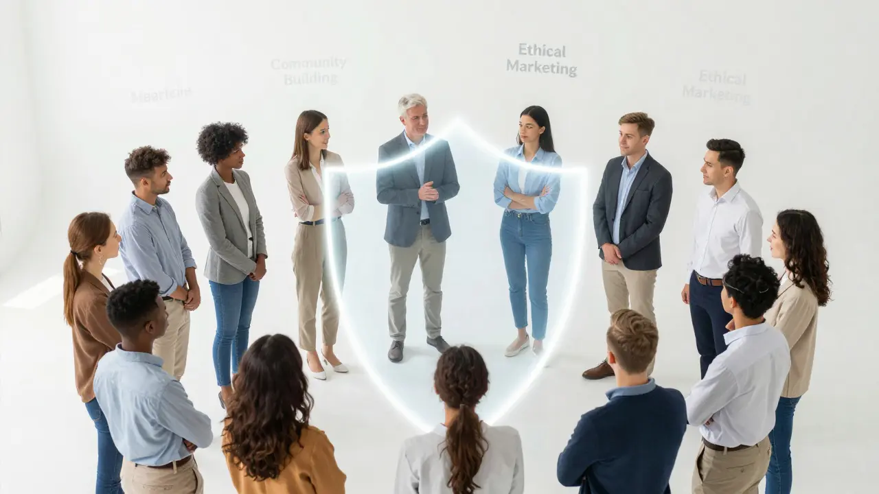 Abstraktní ilustrace budování komunity a transparentnosti prostřednictvím světelných linií