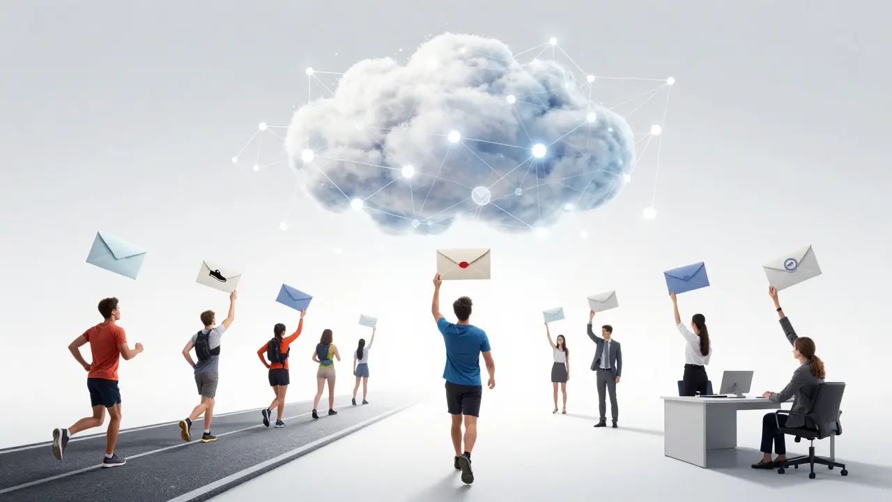 Personalizované e-maily putují k různým zákazníkům z cloudu dat