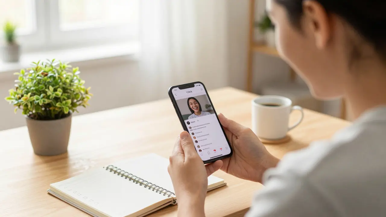Šťastný tvůrce obsahu kontroluje úspěšné Reels na chytrém telefonu