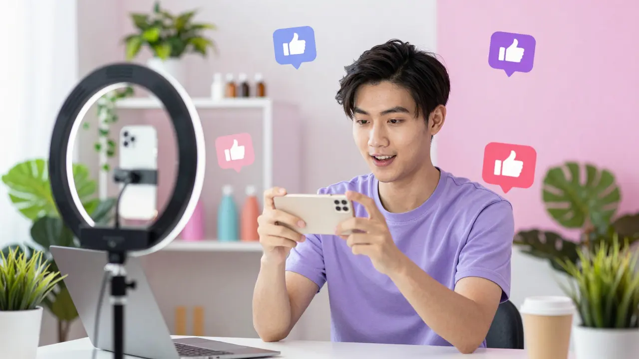 Influencer natáčí recenzi produktu pro sociální sítě