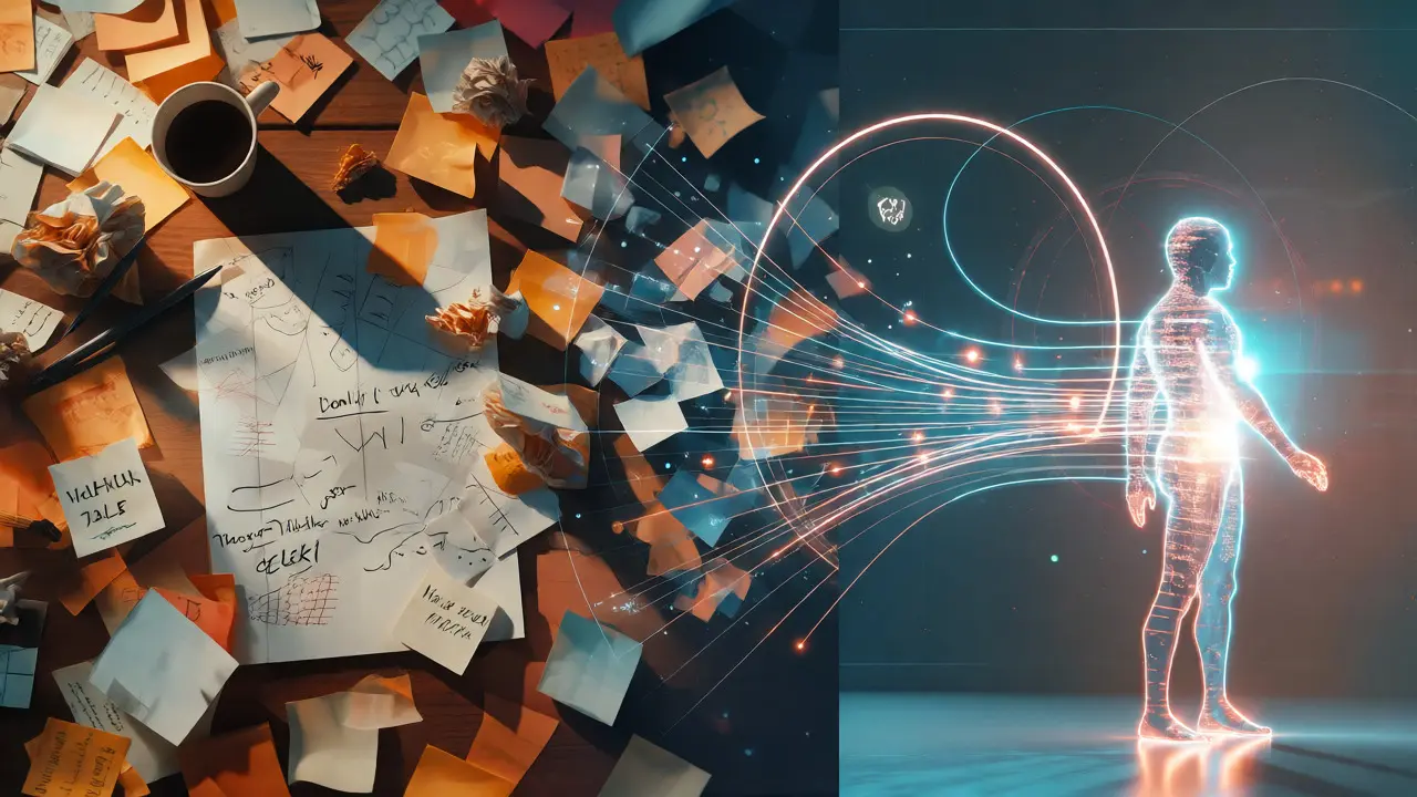 Porovnání chaotického brainstormingu s uspořádaným AI workflow