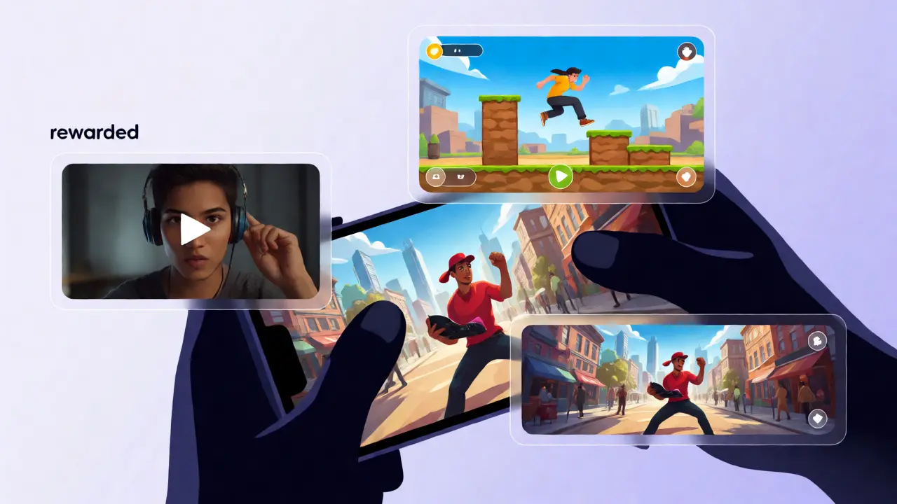 Tři typy in-game reklam: video, playable a nativní bannery