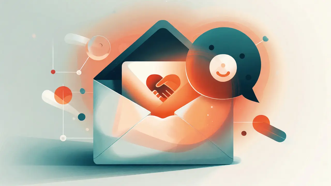 Ilustrace e-mailu přeměňujícího se v přátelskou konverzaci