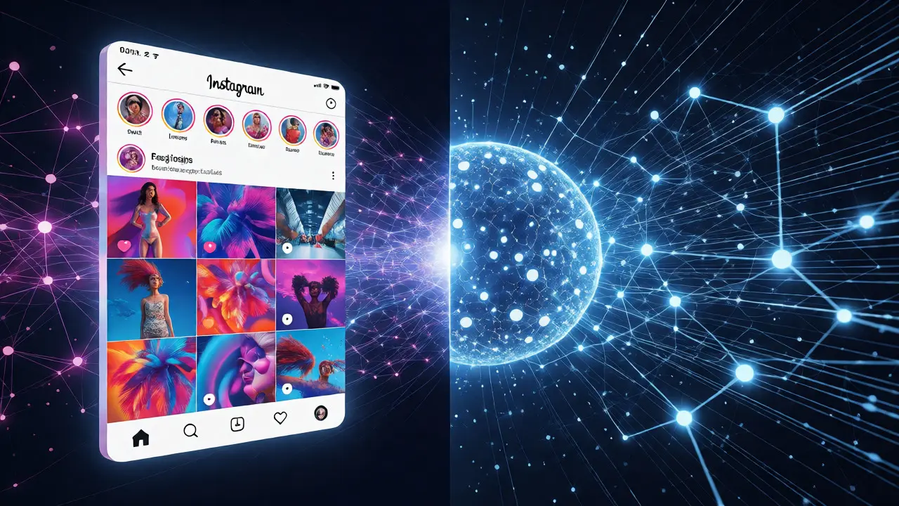 Konceptuální spojení Instagramu a umělé inteligence