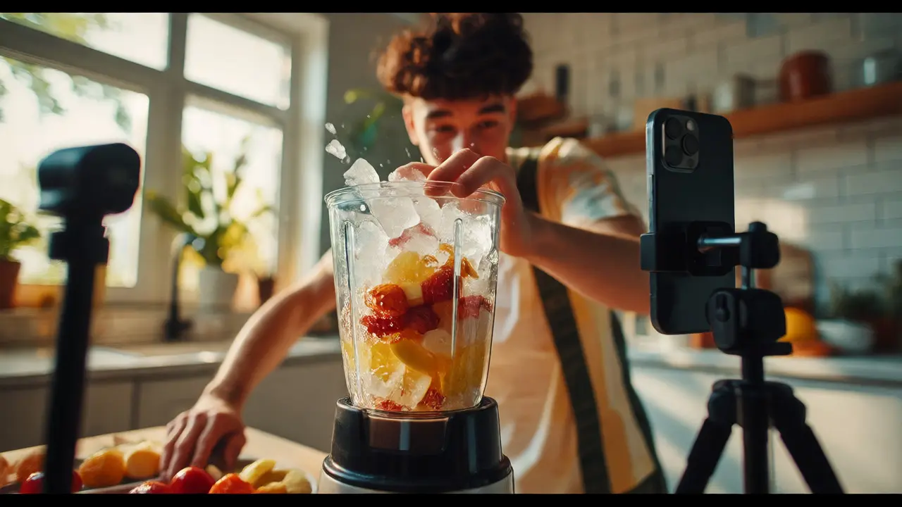 Návodné krátké video s mixérem na ovoce v jasném prostředí